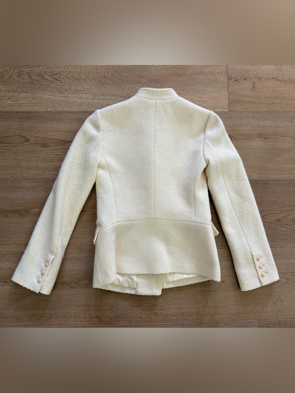 Vince Ivory Textured Wool Blend Double Breasted Blazer Jacket Size 0 - Picture 4 of 7